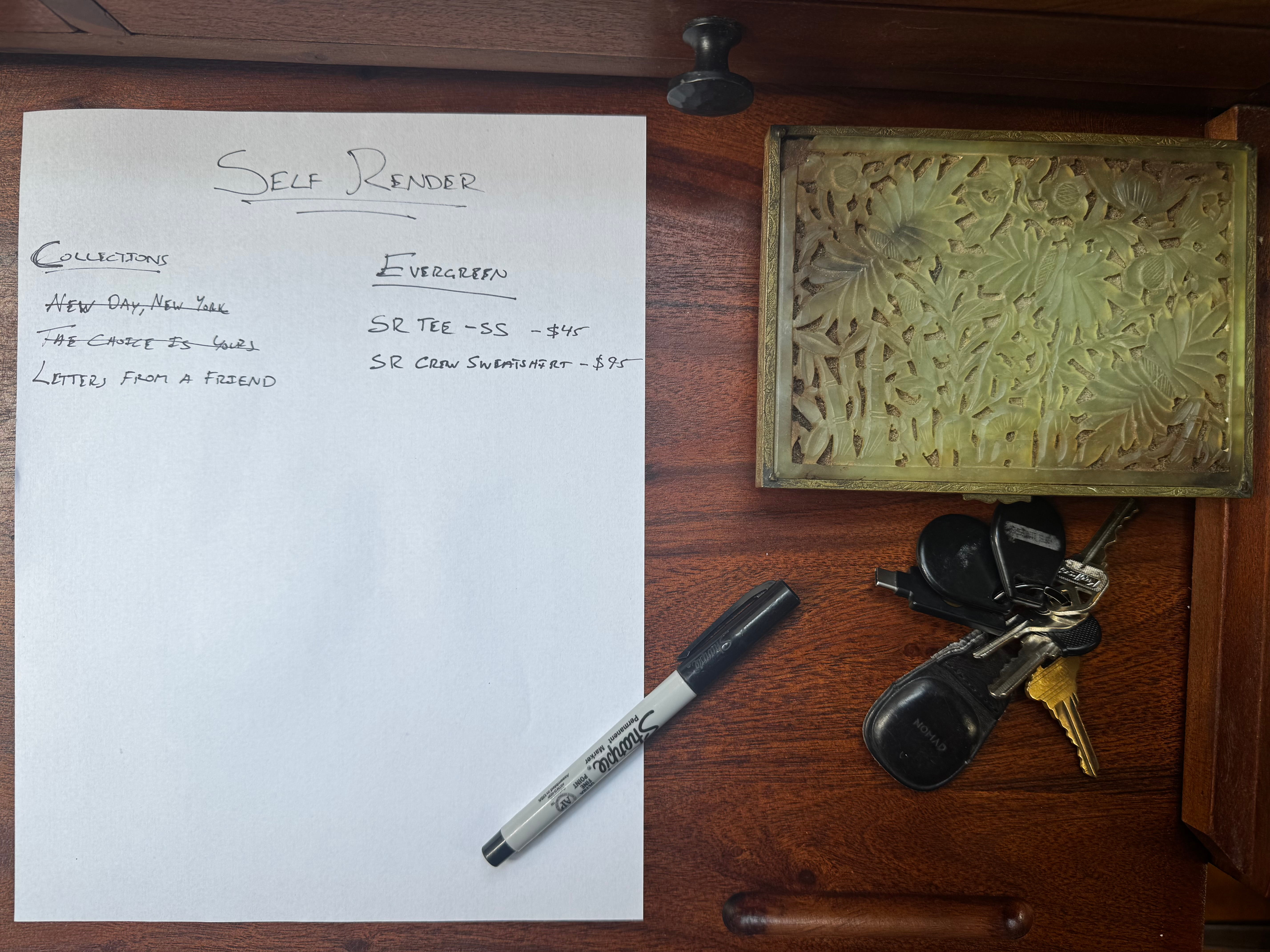 A handwritten list on a wooden desk